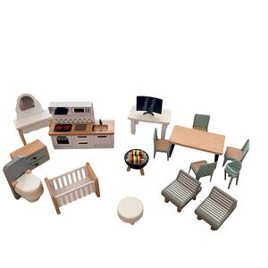 Dollhouse Furniture Set Multicolor Wooden Modern Miniature Kids OS